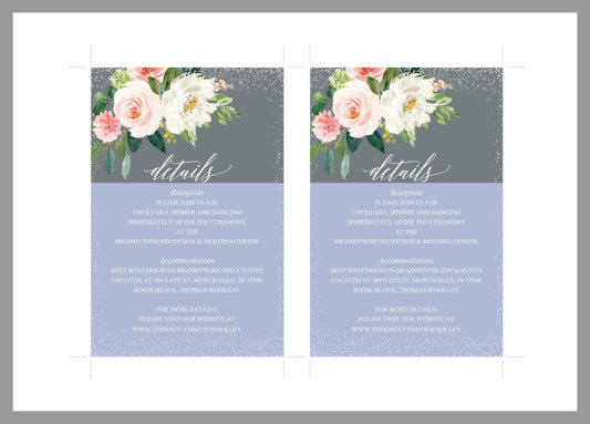 Wedding Details Card Template, Instant Download, Information Card, Wedding Info Card, Gray Silver Wedding,Details Template,Floral - ELOISE - SAVVY PAPER CO