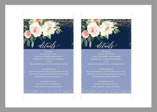 Wedding Details Card Template, Instant Download, Information Card, Wedding Info Card, Navy Blue Wedding,Details Template, Floral - ELOISE - SAVVY PAPER CO