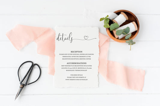 Wedding Details Card Template, Instant Download, Information Card, Wedding Info Card, Rustic Wedding,Details Template - Heather - SAVVY PAPER CO