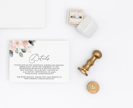 Wedding Details Card Template, Instant Download Information Card Wedding Info Card Wedding - Fleur - SAVVY PAPER CO