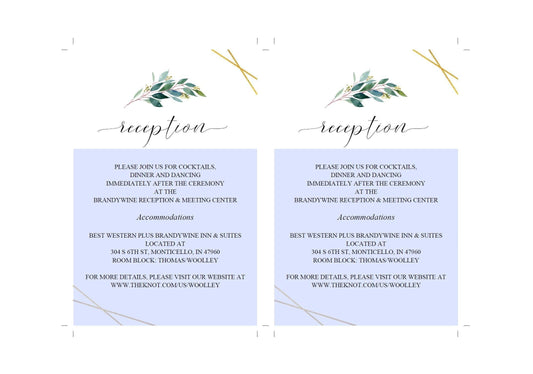 Wedding Reception Card Template, Instant Download Information Card, Wedding Info Card Greenery Gold Reception Template - Tara - SAVVY PAPER CO