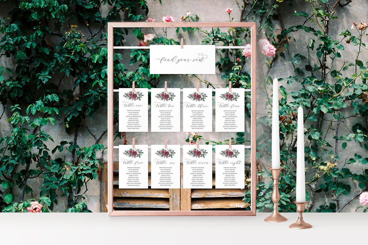 Wedding Seating Chart Template, Christmas Wedding Printable Floral Seating Sign, Seating Cards, Editable Text INSTANT DOWNLOAD - Ada - SAVVY PAPER CO