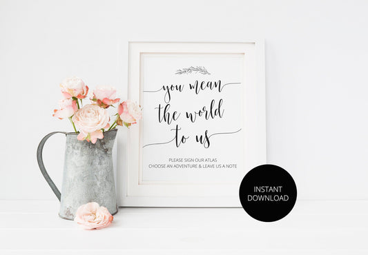 You mean the world to us, Sign Our Atlas, Wedding Sign, Guest book alternative, Guestbook Printable, Wedding Please Sign, Instant Download - SAVVY PAPER CO