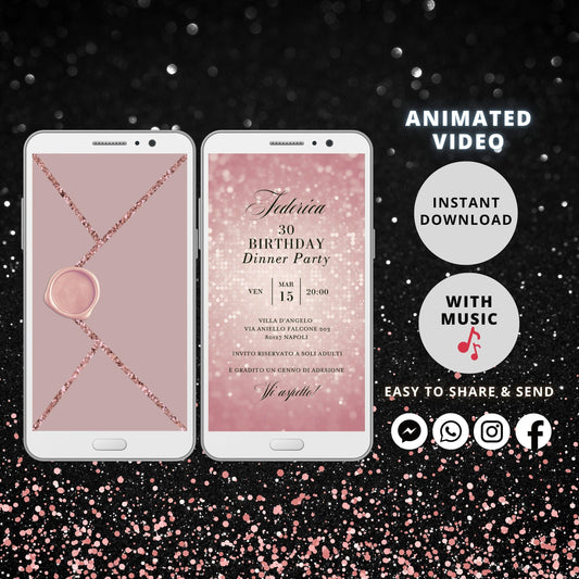 Digital Birthday Invitations, Editable Any Age Invite, Adult Video Invitation, 30th 40th 50th Birthday Invite, personalized evite - SAVVY PAPER CO