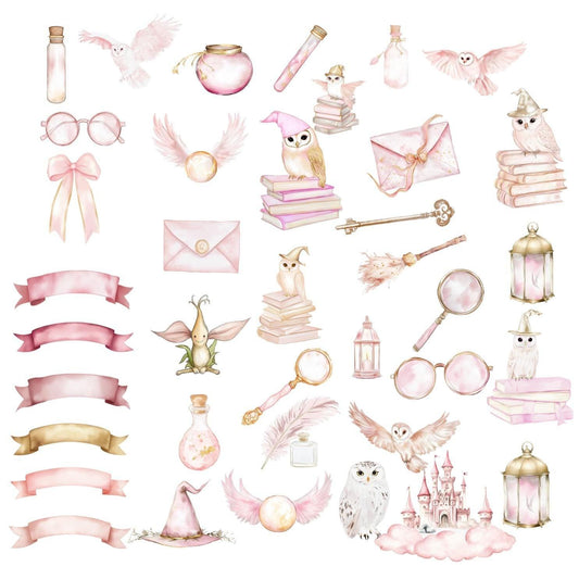 Girly Wizard Party Clipart, Witches and Wizard Pink PNG, Pink Magical Clipart, Wizard Hogwarts Clipart Hand Drawn Watercolor - SAVVY PAPER CO