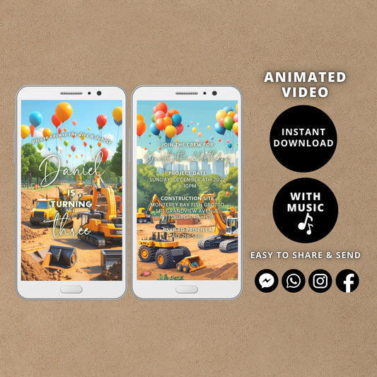 Editable Building Site Birthday Invite, Construction Dump Truck, Construction Birthday Party, Invitation template, Digital Instant Download - SAVVY PAPER CO