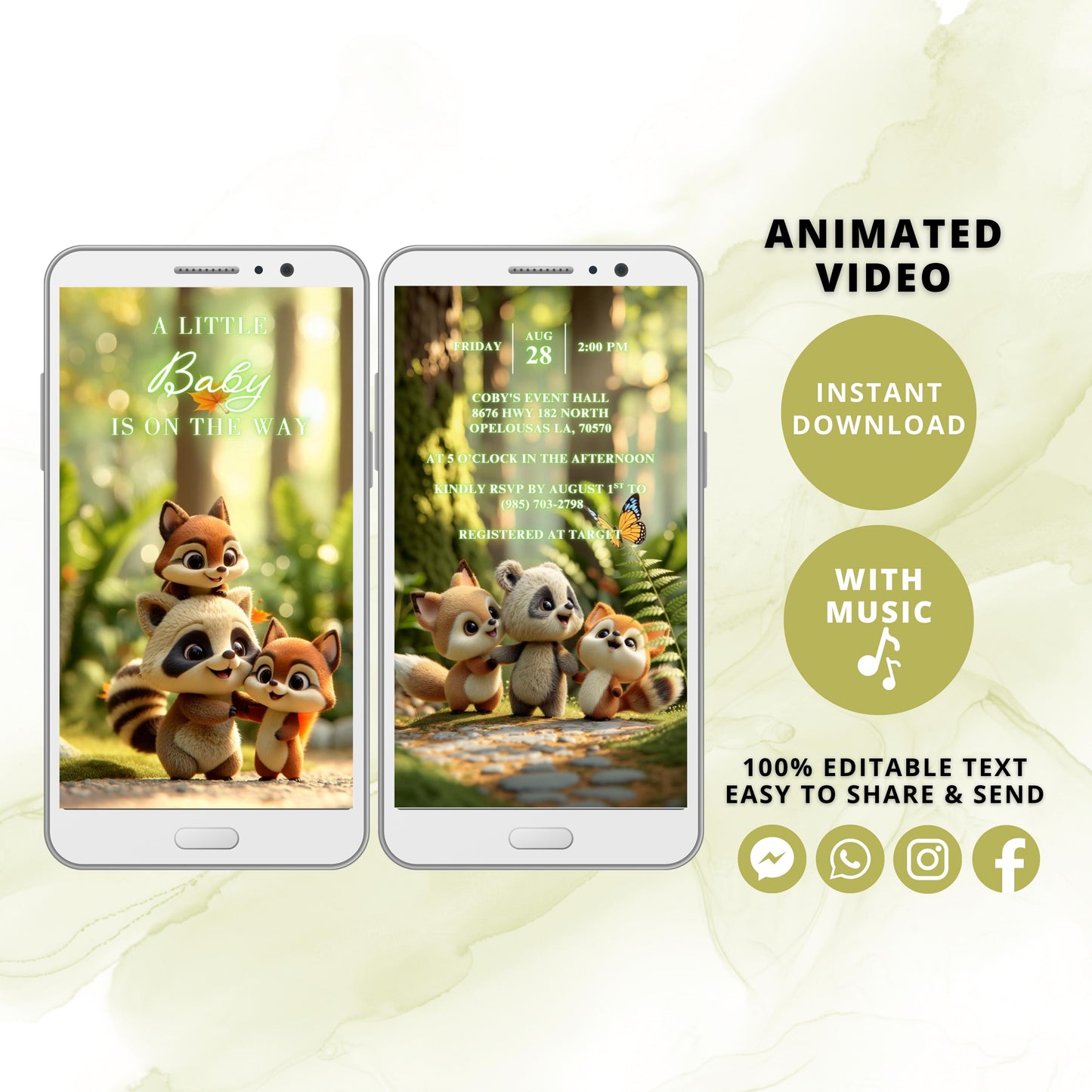 Woodland Baby Shower Invitation | Forest Adventure | Animated Video | Self-Editable Digital Template