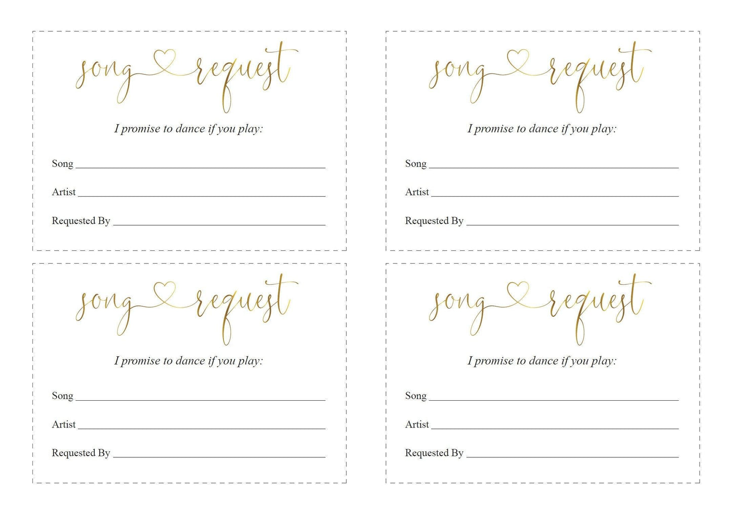 Let's dance card, Song Request Insert Card Template, Dancing Card, Dance Card, RSVP, Wedding Song Request, Gold - Heather - SAVVY PAPER CO