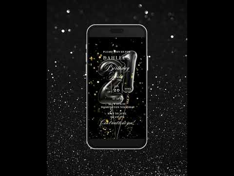 Invito digitale per cena di compleanno, invito per festa di compleanno per donne, invito video di compleanno con palloncini neri e oro animati, modello modificabile