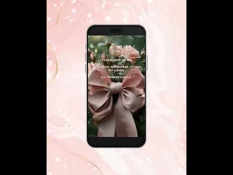 Invito video per compleanno con fiocco rosa, invito animato per ragazza civettuola, invito modificabile per festa con rose, modello di invito digitale, download immediato