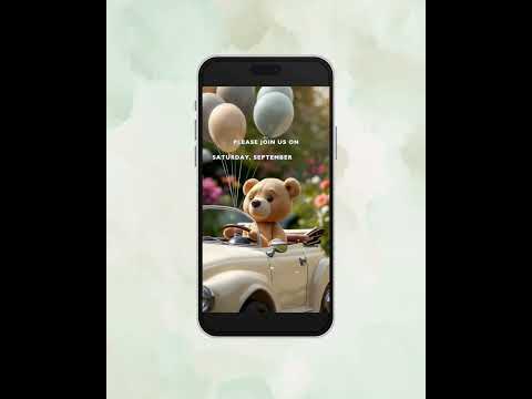 Beary First Birthday Video Invitation, Animated Digital Invite, Editable Bear Birthday Evite, Instant Download Template