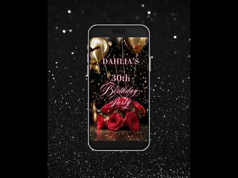 Invito digitale per cena di compleanno, invito per festa di compleanno per donne, invito video animato per compleanno floreale in oro rosa rosso, modello modificabile