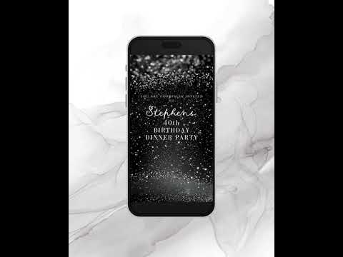 Editable All Black Affair Invitation, Black Glitter Birthday Party Video, Formal Black Tie Animated MP4 Evite