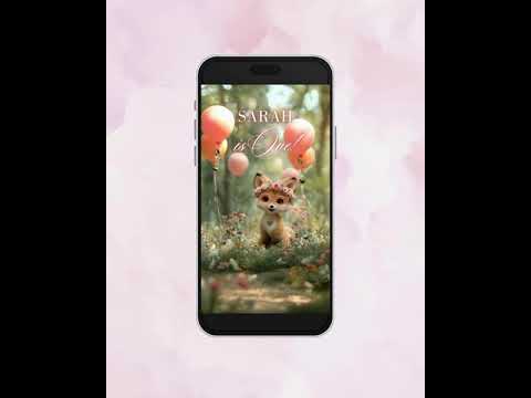 Editable Fox Birthday Video Invitation, Girl Animal Party Evite with Balloons & Glasses, Kids Party Template