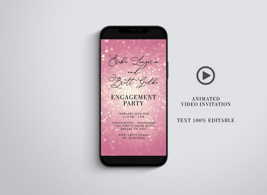 Animated Blush Glitter Wedding Invitation, Video Wedding Invite, Silver Wedding Glitter Birthday - SAVVY PAPER CO