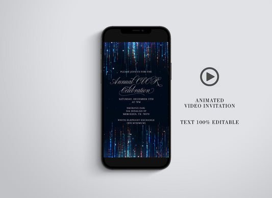 Animated Glitter Wedding Invitation, Video Wedding Invite, Gold Wedding Glitter Curtain Navy - SAVVY PAPER CO