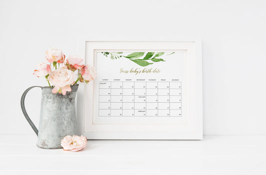 Baby Due Date Calendar Game, Baby Shower Game, Guess Baby's Birthday, Editable Baby Prediction, Printable Due Date Game - Elisa - SAVVY PAPER CO