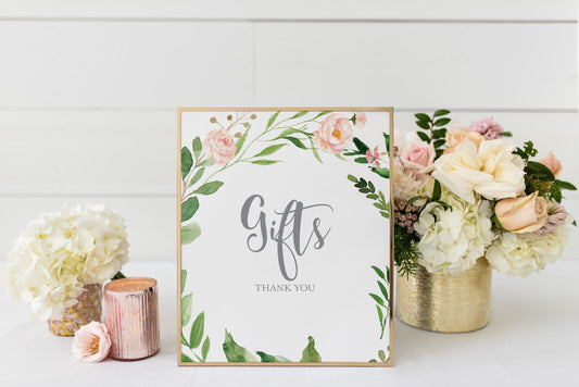 Baby Shower Gifts Sign, Printable Baby Shower Gifts Sign, Blush Greenery Floral, 8x10 #WB2 - SAVVY PAPER CO