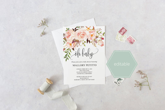 Baby Shower Invitation Template, Oh Baby, Baby Shower invite, Baby Shower Invites, Instant Download - MPU78 - SAVVY PAPER CO