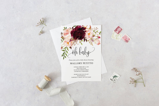 Baby Shower Invitation Template, Oh Baby, Baby Shower invite, Baby Shower Invites - MPU78 - SAVVY PAPER CO