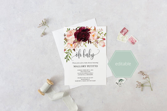 Baby Shower Invitation Template, Oh Baby, Baby Shower invite, Baby Shower Invites - MPU78 - SAVVY PAPER CO