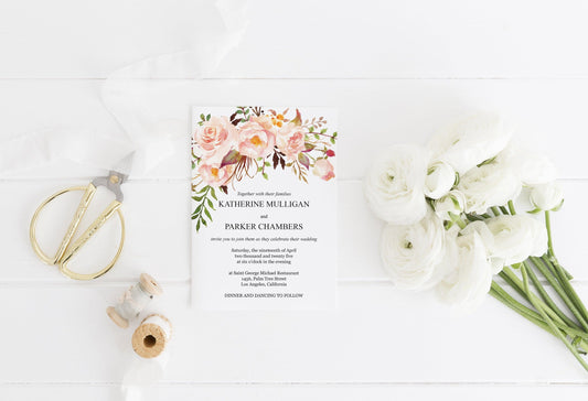 Blush Wedding Invitation Editable Template, Printable DIY Instant Download Invites, Digital Download Invitations- Katherine - SAVVY PAPER CO