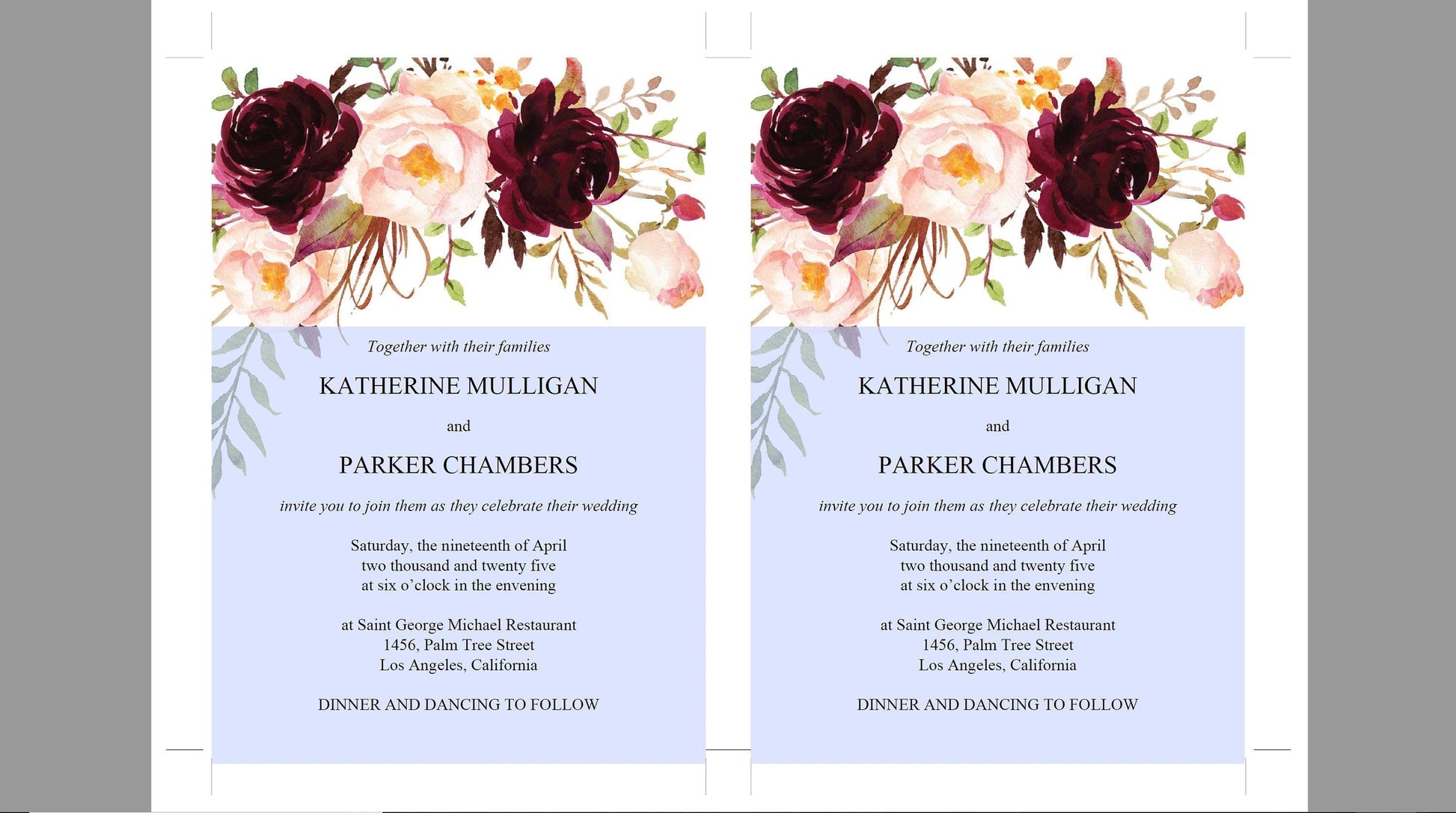 Burgundy Wedding Invitation Editable Template, Printable DIY Instant Download Invites, Digital Download Invitations - Katherine - SAVVY PAPER CO