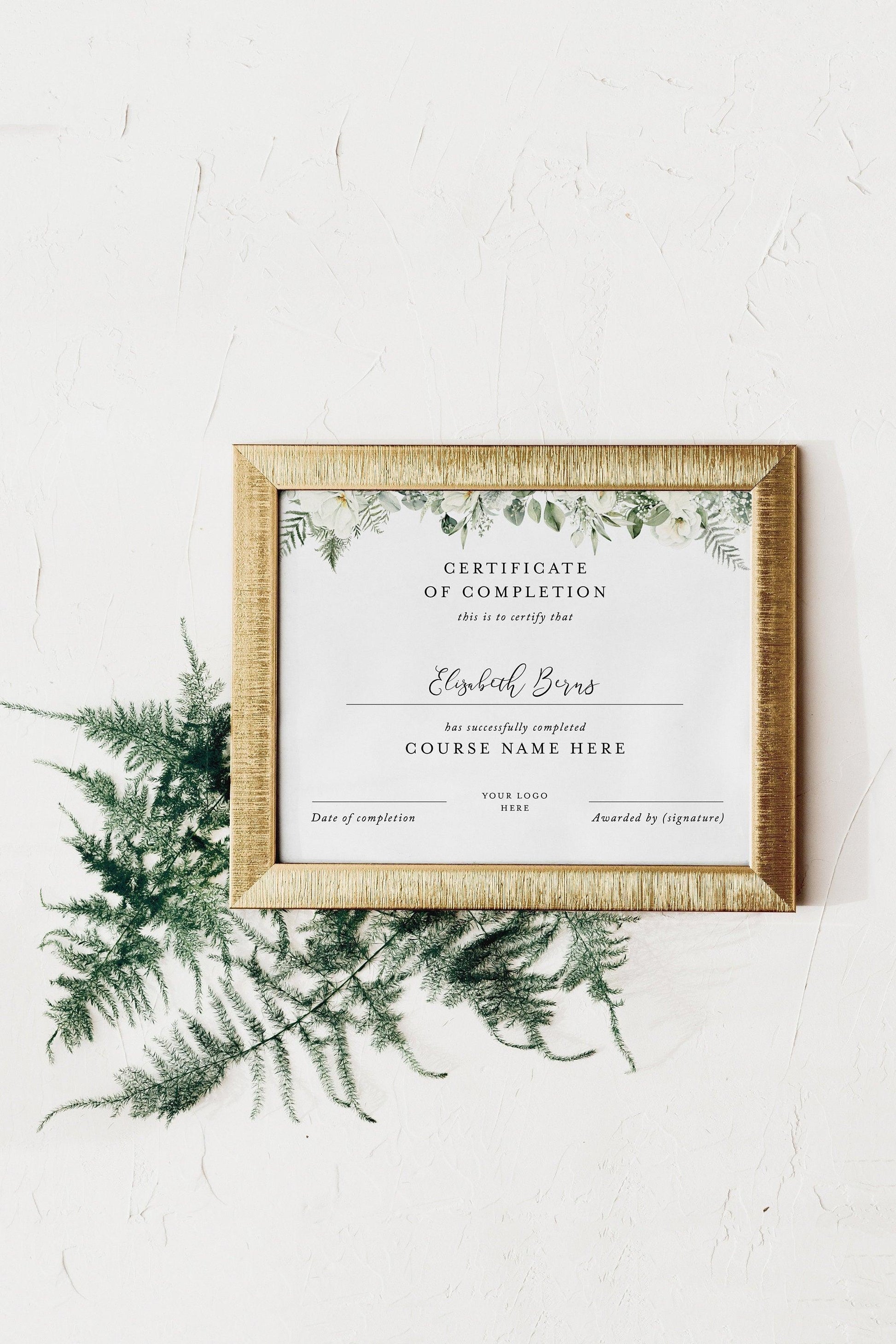 Certificate of Completion, Floral certificate, Classes Template, Course Certificate, Printable, Instant Download - SAVVY PAPER CO