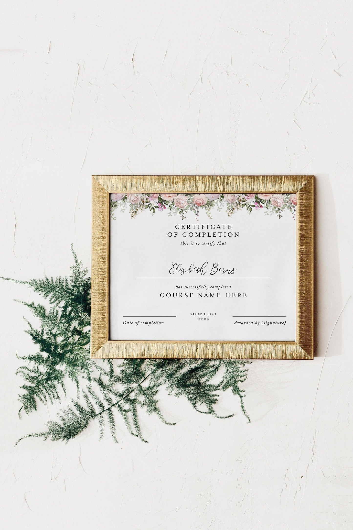 Certificate of Completion, Floral certificate, Classes Template, Course Certificate, Printable, Instant Download - SAVVY PAPER CO