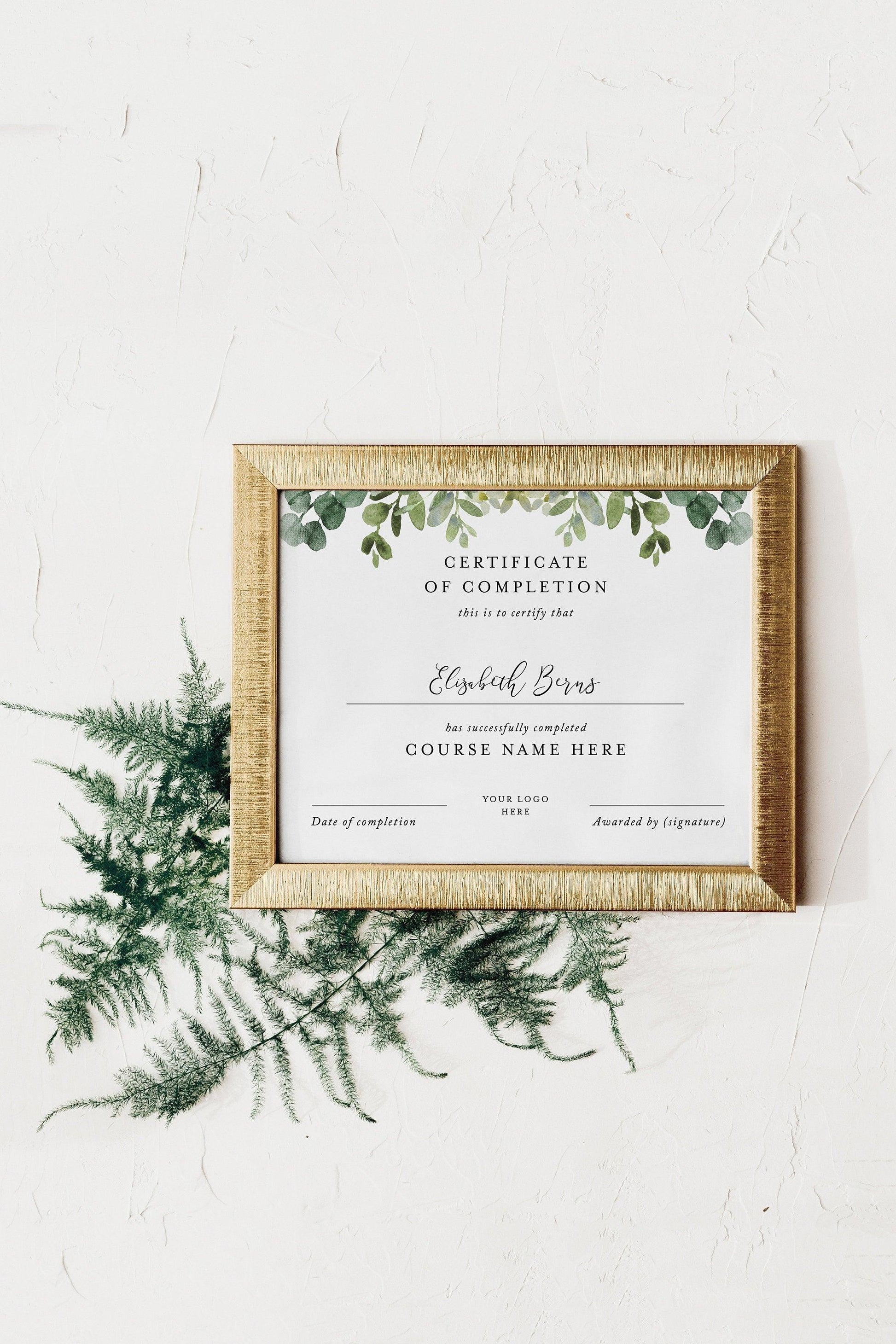 Certificate of Completion, Greenery certificate, Classes Template, Course Certificate, Printable, Instant Download - SAVVY PAPER CO
