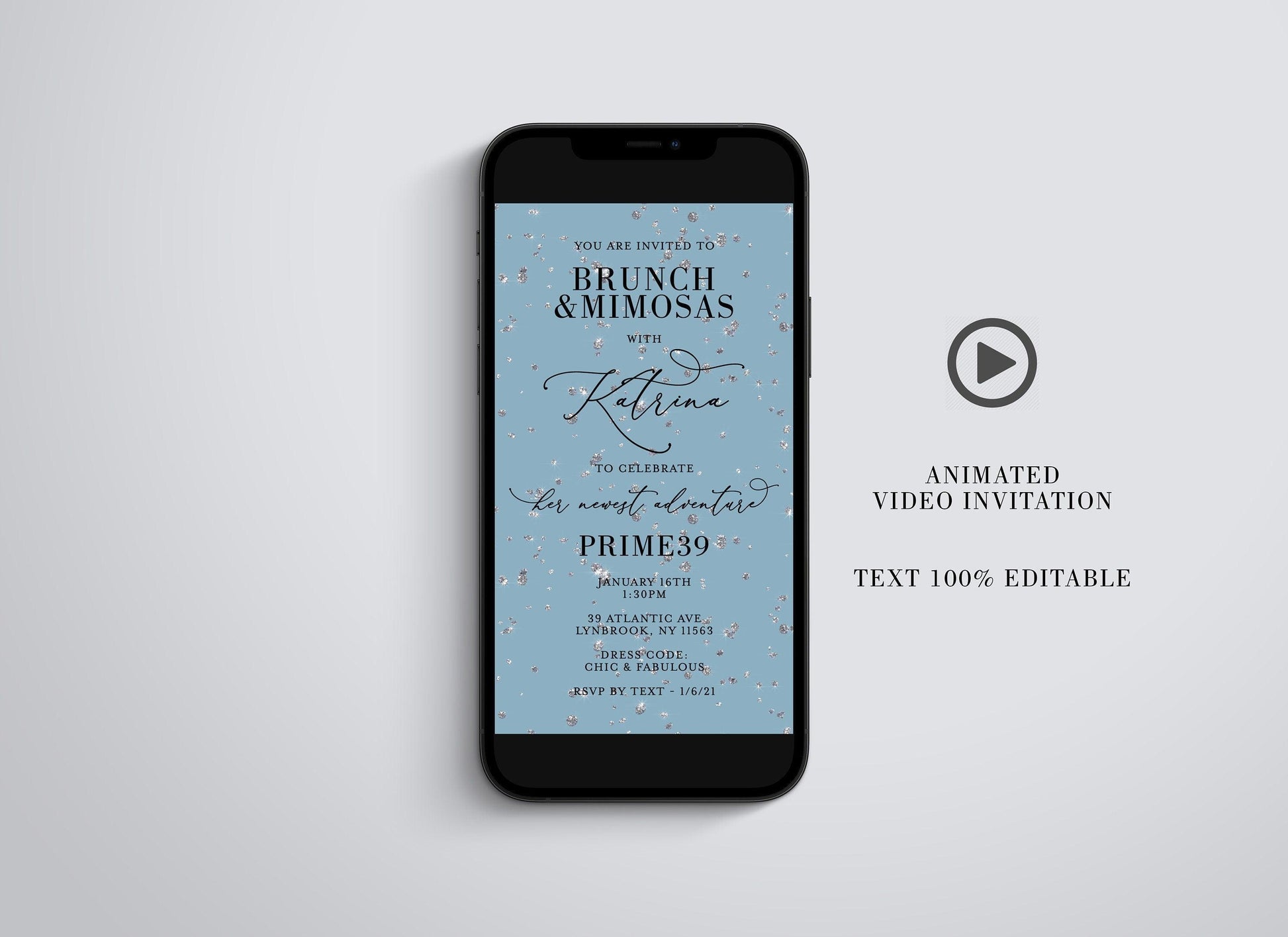 Diamond Birthday Video Invitation, Dinner Party Mobile Invite, Digital Dinner Evite, Brunch and Mimosas Animated Invitation, Any Age - SAVVY PAPER CO