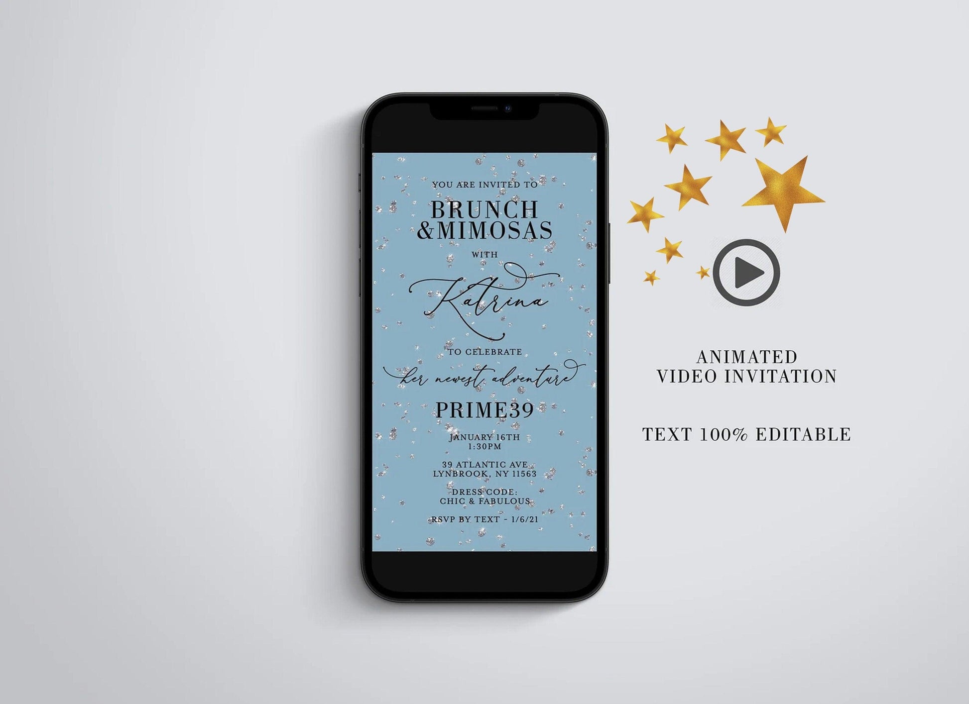 Diamond Birthday Video Invitation, Dinner Party Mobile Invite, Digital Dinner Evite, Brunch and Mimosas Animated Invitation, Any Age - SAVVY PAPER CO