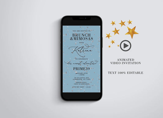 Diamond Birthday Video Invitation, Dinner Party Mobile Invite, Digital Dinner Evite, Brunch and Mimosas Animated Invitation, Any Age - SAVVY PAPER CO