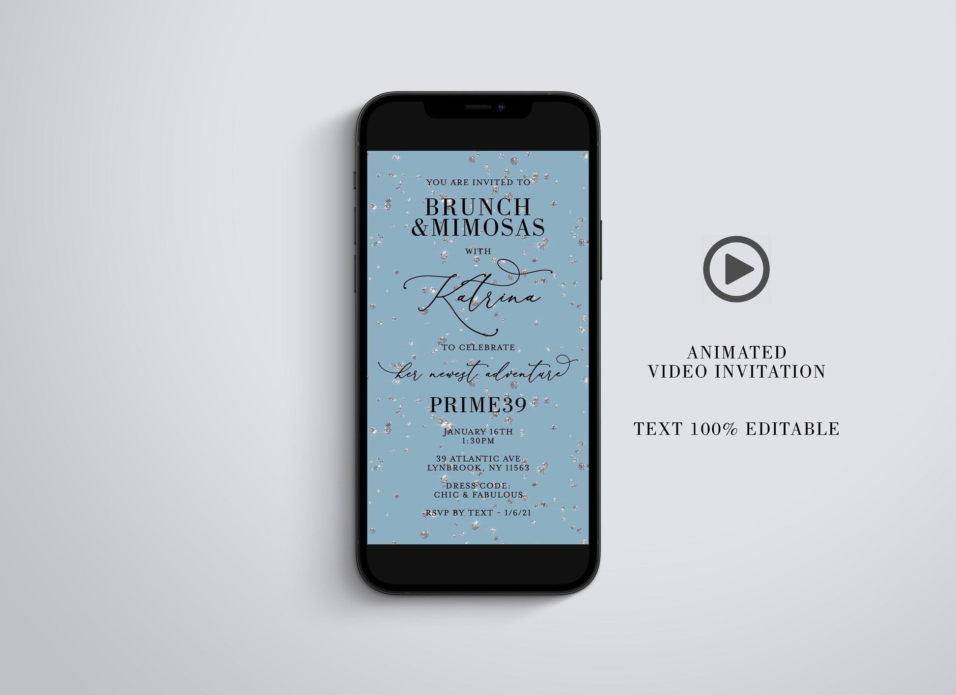 Diamond Birthday Video Invitation, Dinner Party Mobile Invite, Digital Dinner Evite, Brunch and Mimosas Animated Invitation, Any Age - SAVVY PAPER CO