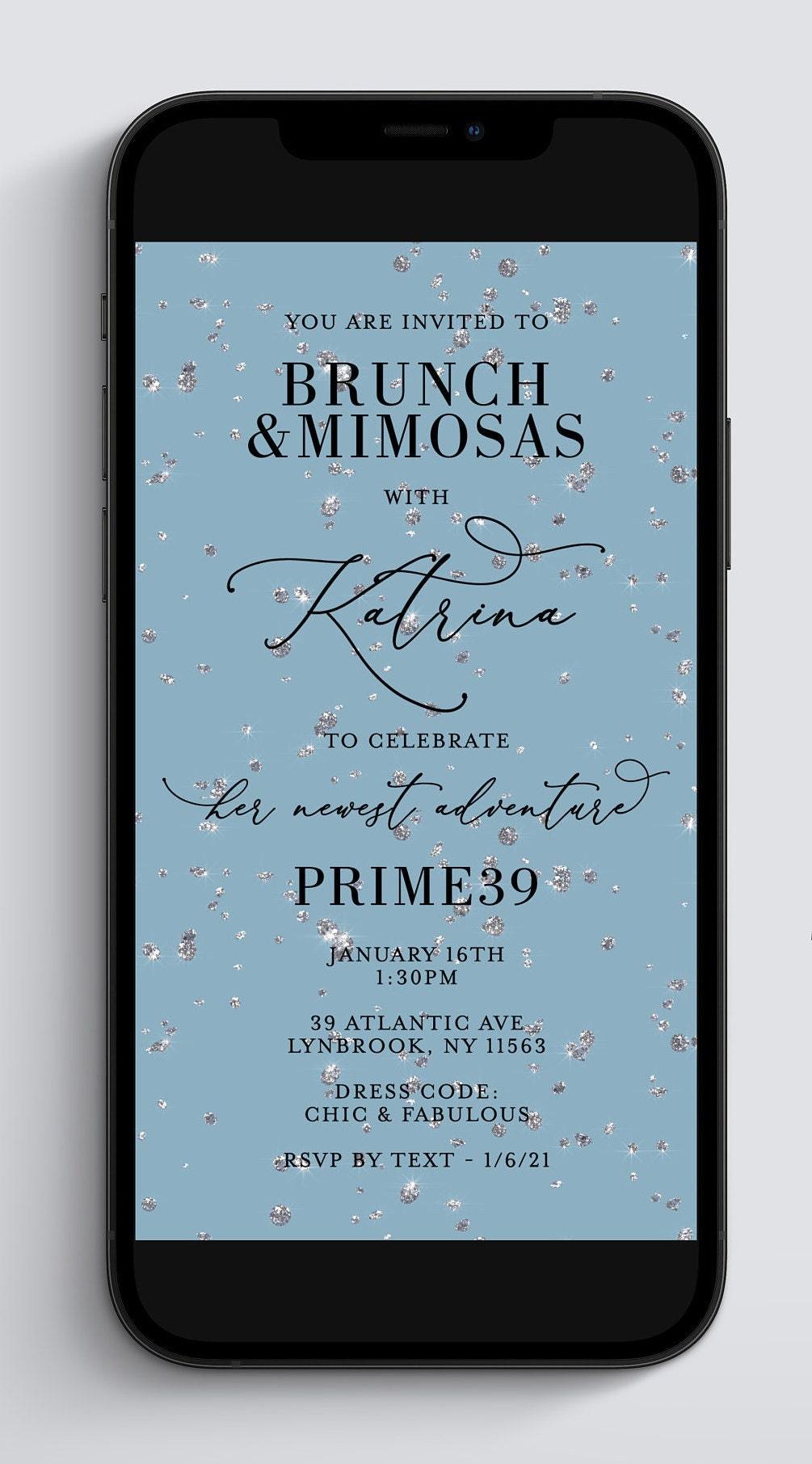 Diamond Birthday Video Invitation, Dinner Party Mobile Invite, Digital Dinner Evite, Brunch and Mimosas Animated Invitation, Any Age - SAVVY PAPER CO