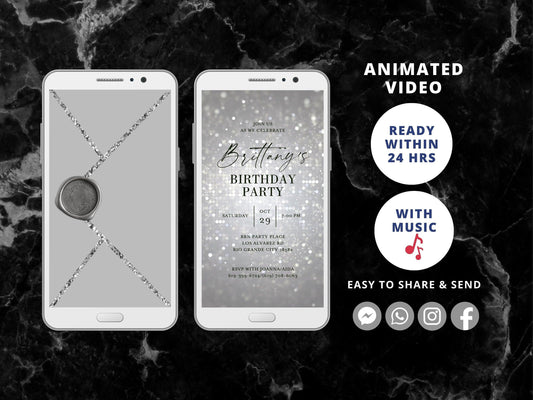 Digital Birthday Invitations, Editable Any Age Invite, Adult Video Invitation, 30th 40th 50th Birthday Invite, personalized evite - SAVVY PAPER CO