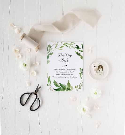 Don't Say Baby, Don't Say Baby Shower Game, Simple Baby Shower Game, Gender Neutral, Baby Shower Games, Greenery #WB2 - SAVVY PAPER CO