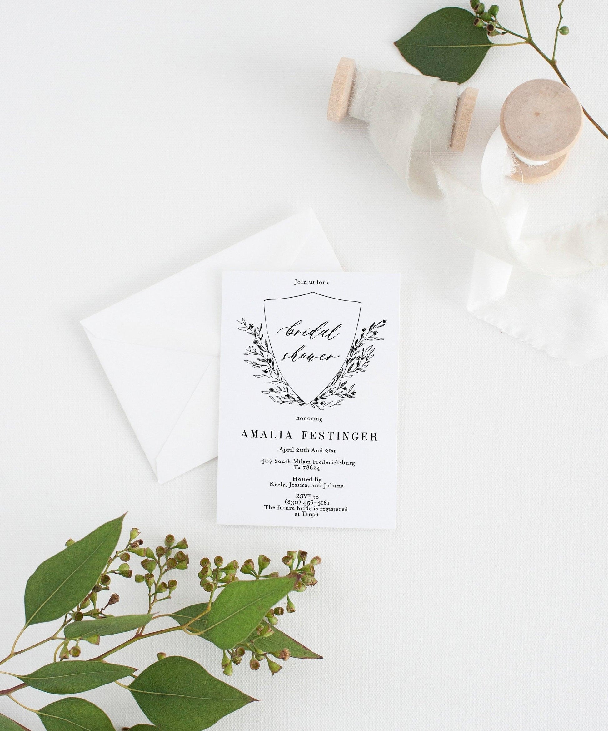 Elegant Crest Bridal Shower Invite Templett Invitation Template Printable Instant Download - Amalia - SAVVY PAPER CO