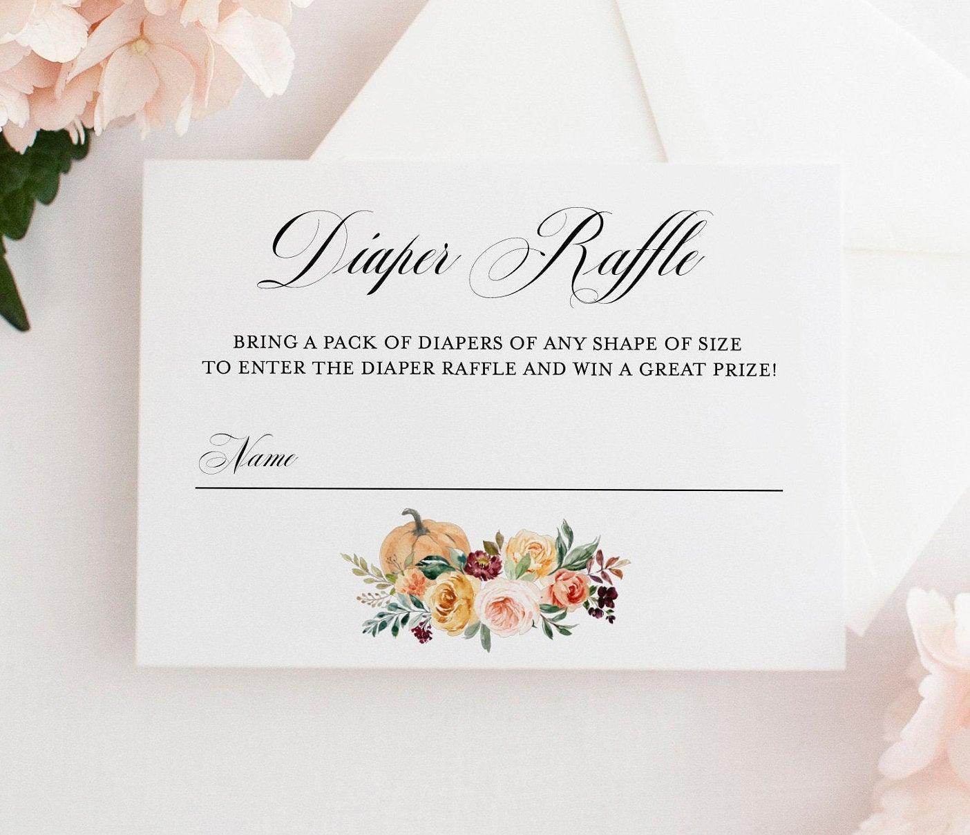 Fall Baby Shower Diaper Raffle Ticket INSTANT DOWNLOAD Editable Printable Template Pumpkin #KR1 - SAVVY PAPER CO