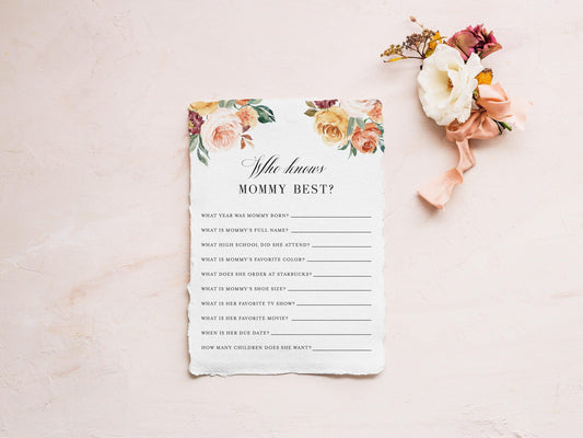 Fall Baby Shower Who knows mom Best, Who knows mommy best, Baby Shower Printable #KR1 - SAVVY PAPER CO