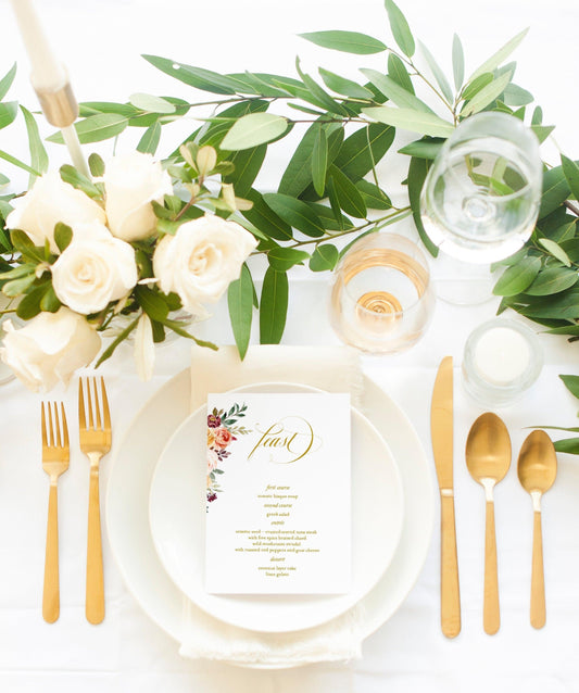 Fall Wedding Menu Printable Template, Editable Instant Download, Menu Cards, DIY Dinner Menu Floral Watercolor - Karen - SAVVY PAPER CO