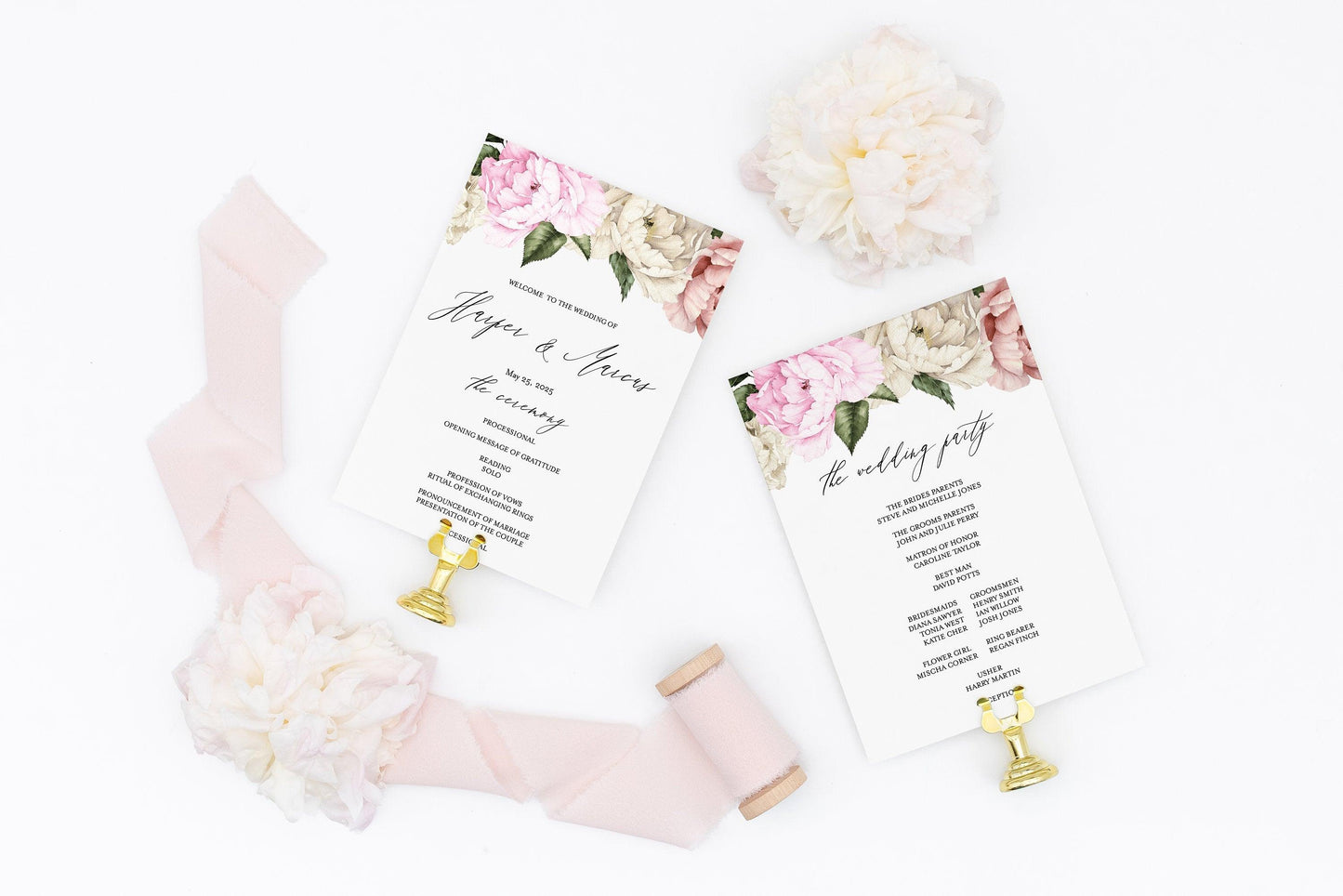 Floral Wedding Program Fan Template Printable Ceremony Programs Floral Editable Template Instant download - Harper - SAVVY PAPER CO