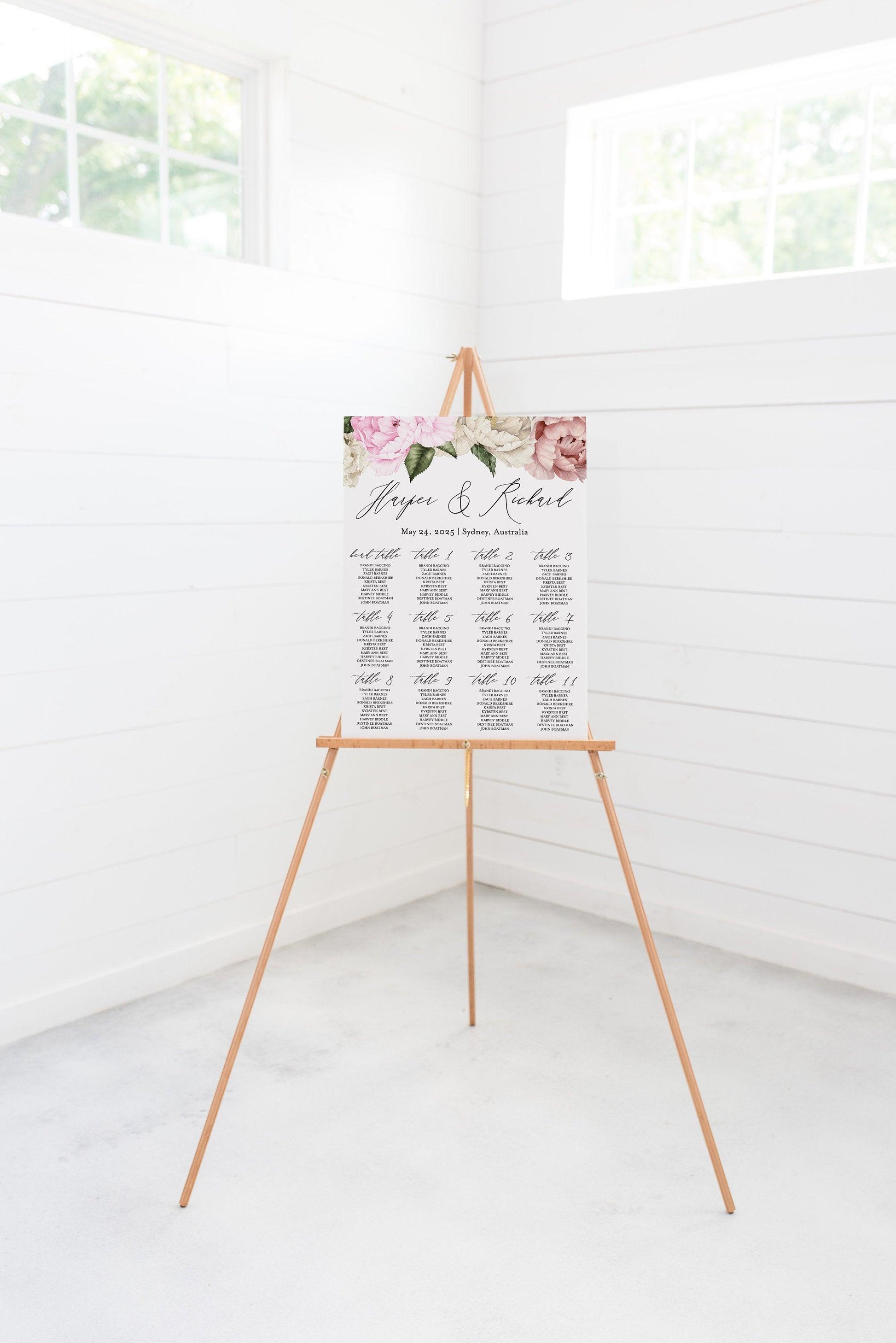 Floral Wedding Seating Chart Template Printable Seating Sign Editable Text INSTANT DOWNLOAD - Harper - SAVVY PAPER CO