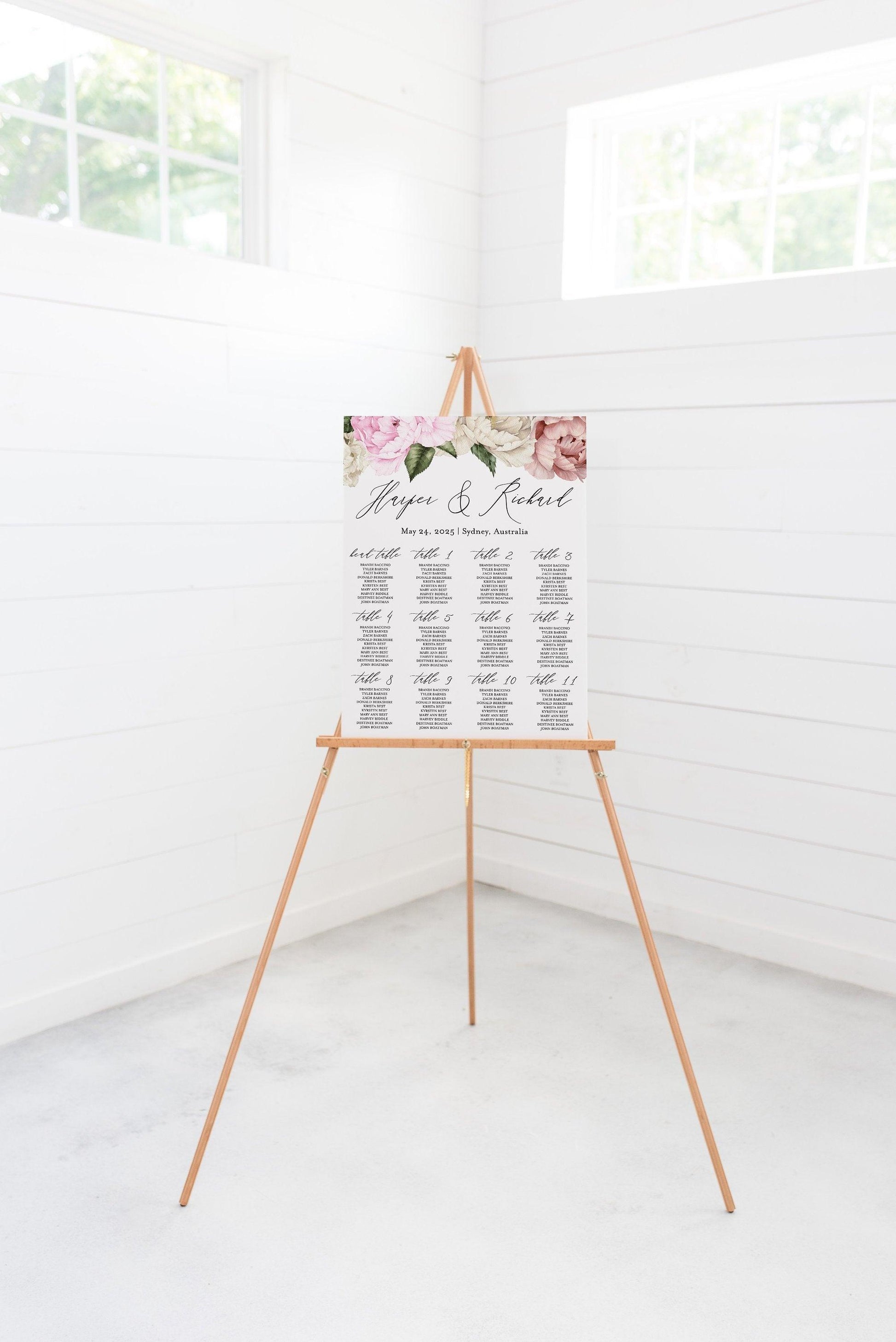 Floral Wedding Seating Chart Template Printable Seating Sign Editable Text INSTANT DOWNLOAD - Harper - SAVVY PAPER CO