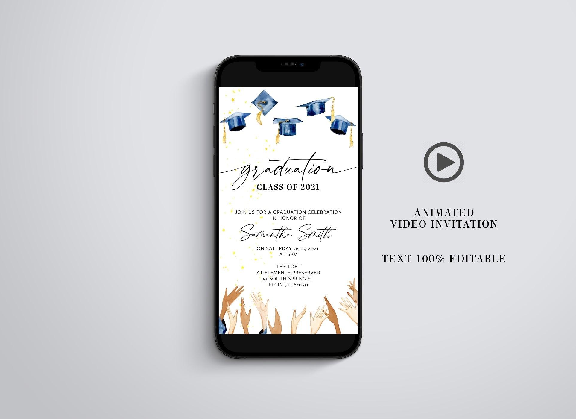 Graduation Party Video Evite, Electronic Graduation Invite, Video Invitation,Animated Invitation,College grad announcement Class of 2021 - SAVVY PAPER CO