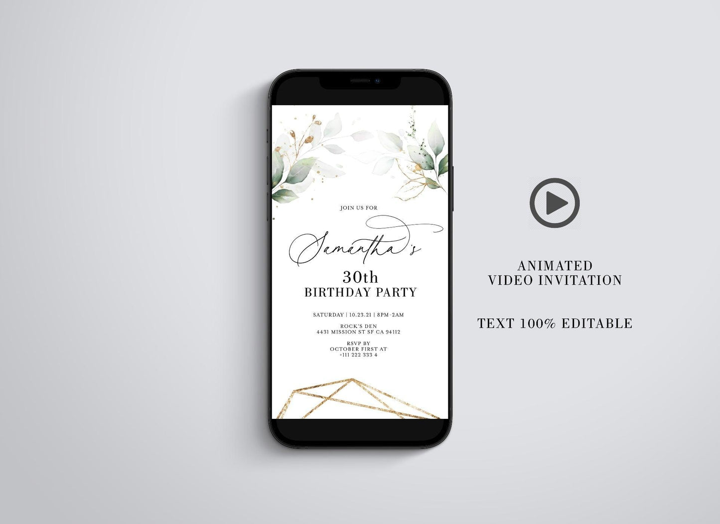 Greenery Birthday Video Evite, Electronic Birthday Invite, Birthday Video Invitation, Animated Invitation - SAVVY PAPER CO
