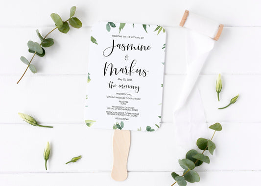 Greenery Wedding Program Fan Template Printable Ceremony Programs Editable Template Instant download - Jasmine - SAVVY PAPER CO