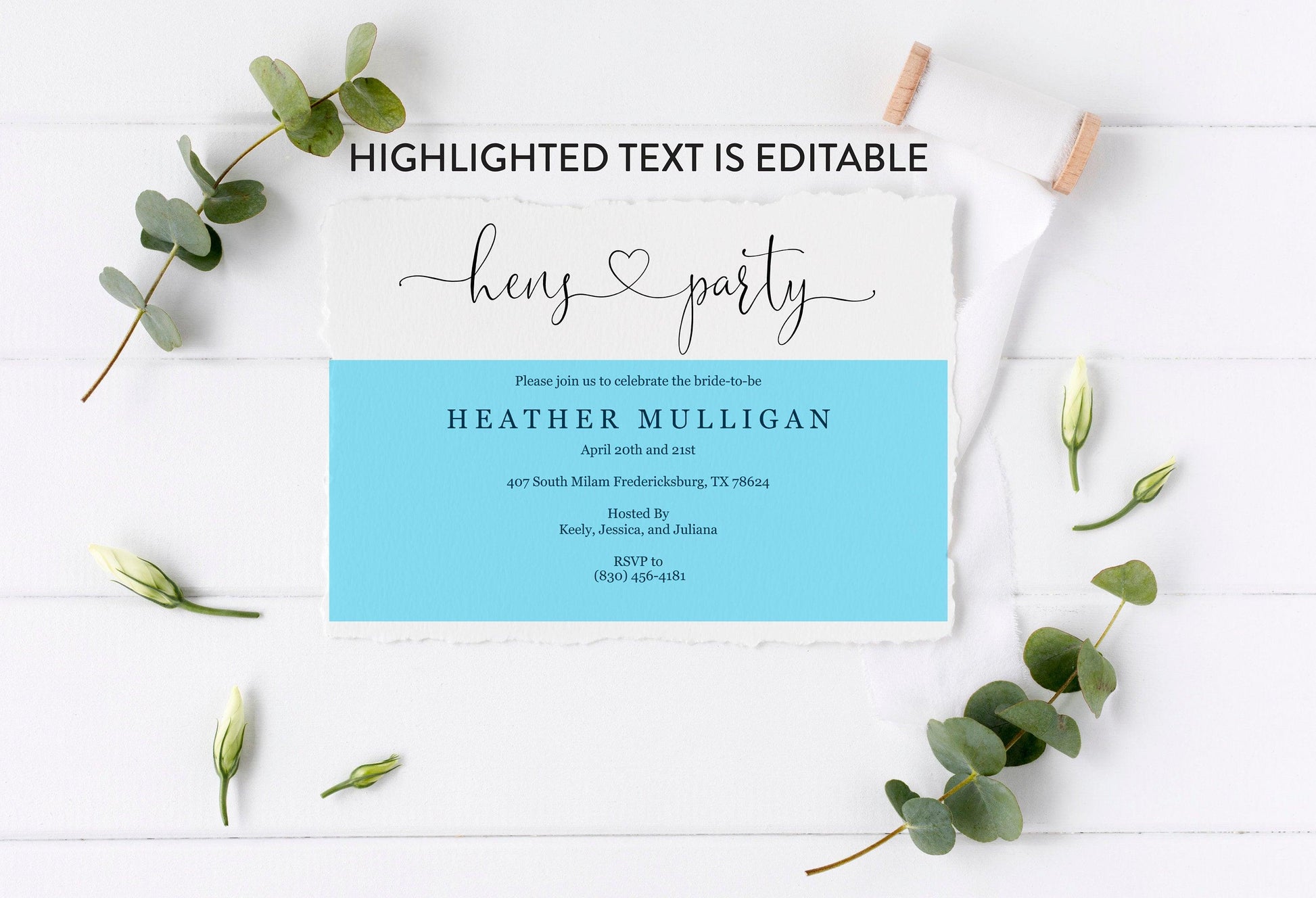 Hens Party Invitation Template Instant Download, Printable Editable Template, DIY Bridal Shower Invite - Heather - SAVVY PAPER CO