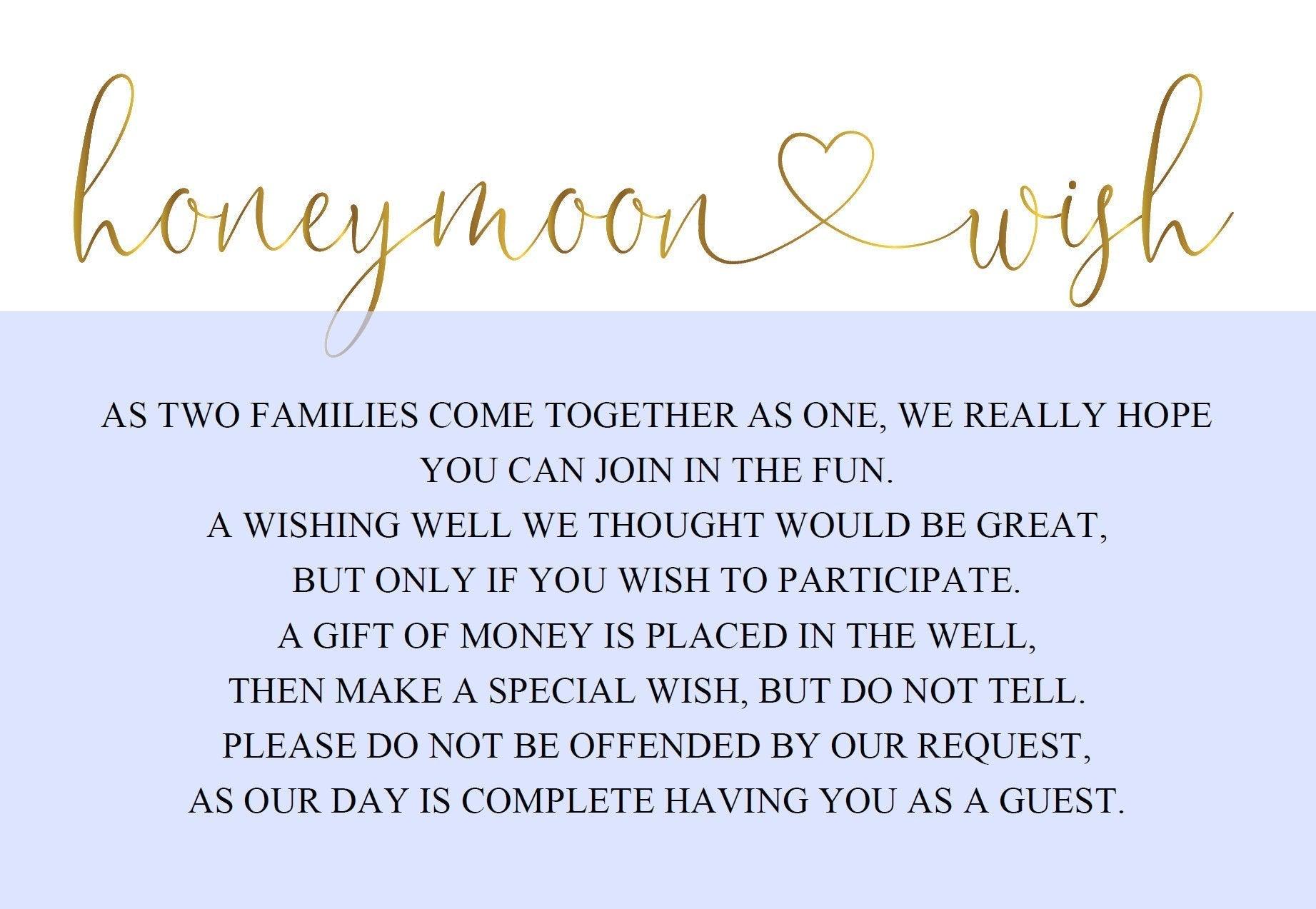Honeymoon Wishing Well Card Template, Honeymoon Wish, Honeymoon Fund, Honeymoon Request, Wish Card, Wedding Insert, Gold - Heather - SAVVY PAPER CO