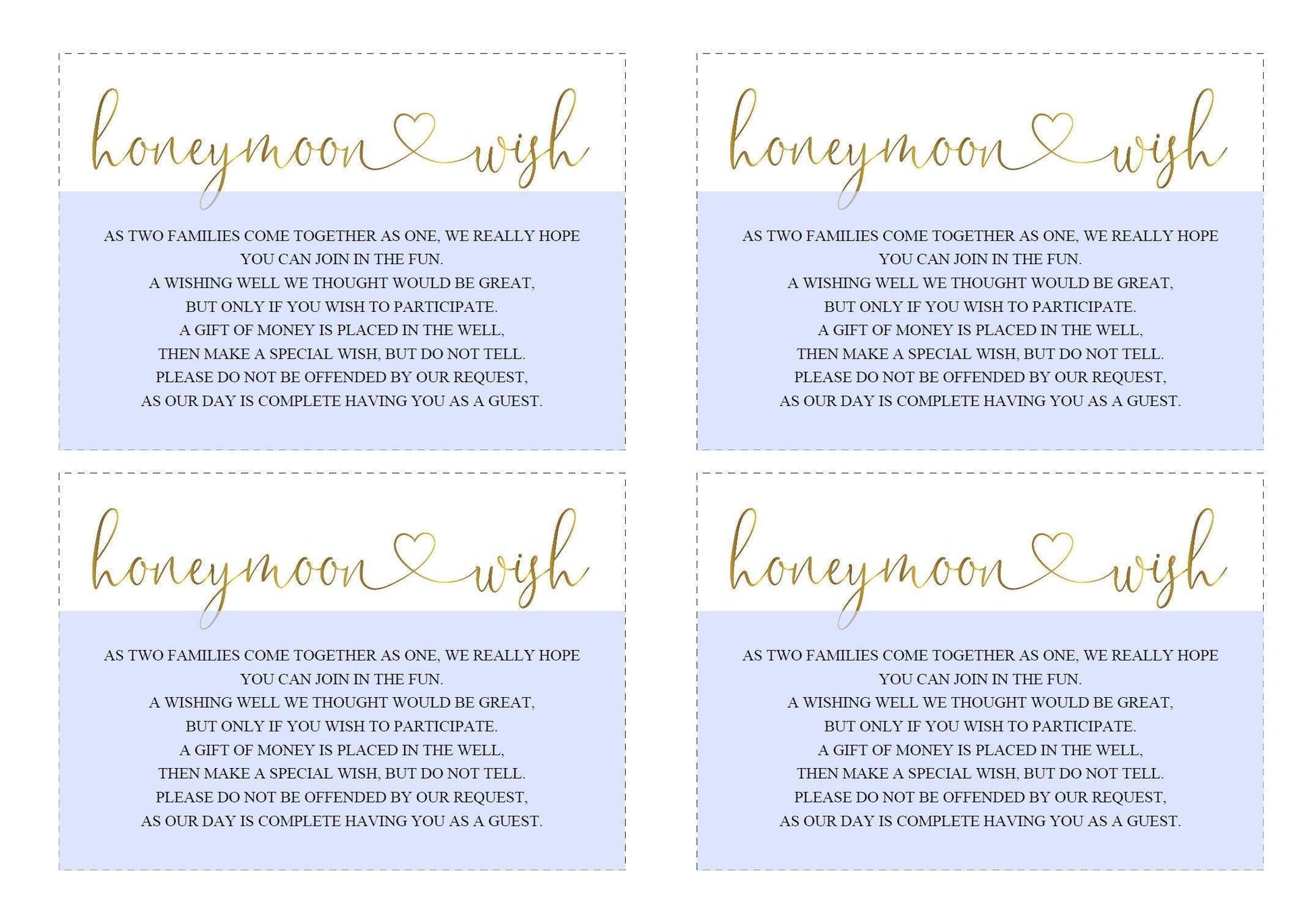 Honeymoon Wishing Well Card Template, Honeymoon Wish, Honeymoon Fund, Honeymoon Request, Wish Card, Wedding Insert, Gold - Heather - SAVVY PAPER CO